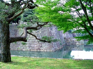 Nijo Castle, located in Kyoto.  In the middle of that bustling city, near to the the Imperial Palace.  The walls and gardens are truly impressive.